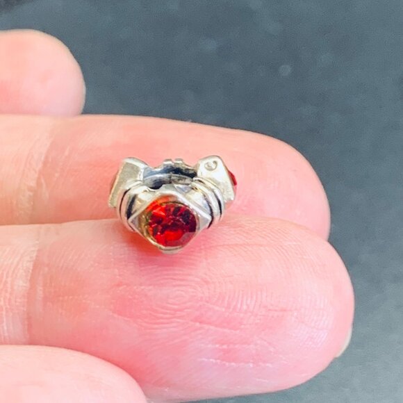 Sterling Silver 925 Red Crystal Slide Charm For Slide Charm Bracelets - Picture 3 of 10